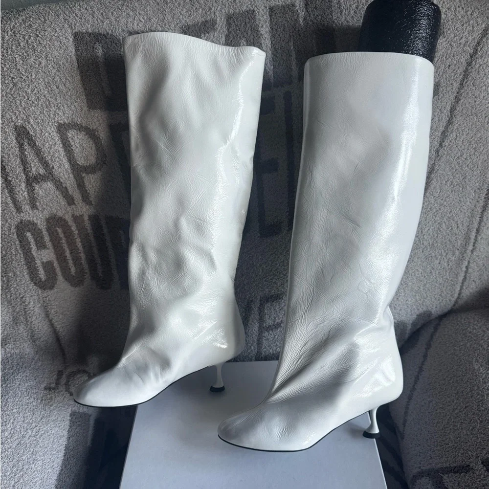 Proenza Shouler tee knee high boots baggy white nappa leather size 6 NWB runway - Picture 6 of 15